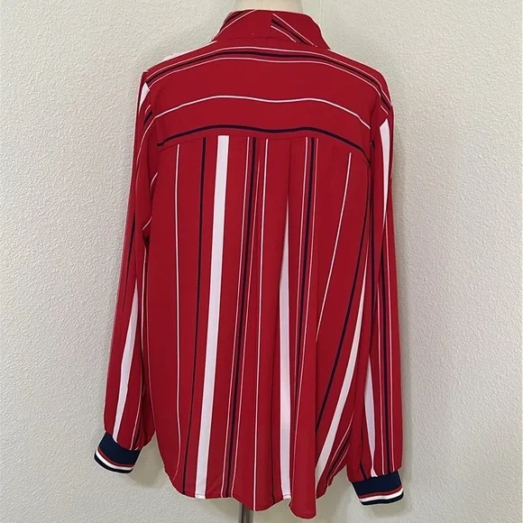 Unique Patriotic Gorgeous Red White & Blue Striped Top Size L Large 12 14 - Picture 2 of 3